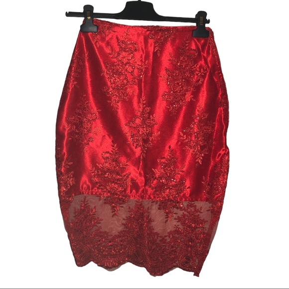 Scarlett Red Satin & Lace Skirt - Picture 9 of 12